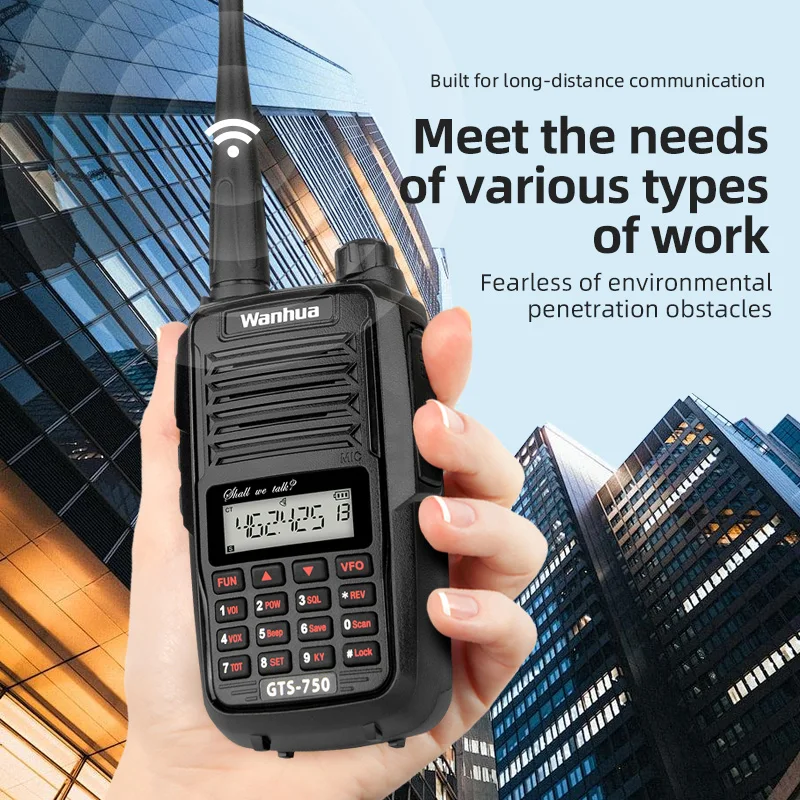 Wanhua-walkie-talkie de mano GTS-750 con frecuencia UHF de 400-470MHZ y comunicación de 10km, batería de litio de 2800mAh