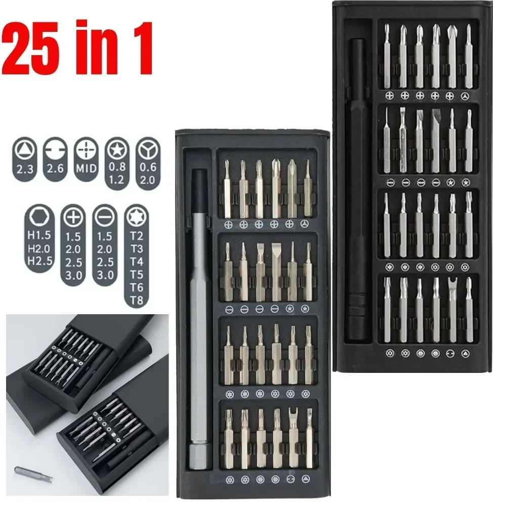 conjunto de chave de fenda magnetica 25 em kit de bits eletronica de precisao computador pc telefone desmontagem ferramenta de manutencao multifuncional 01