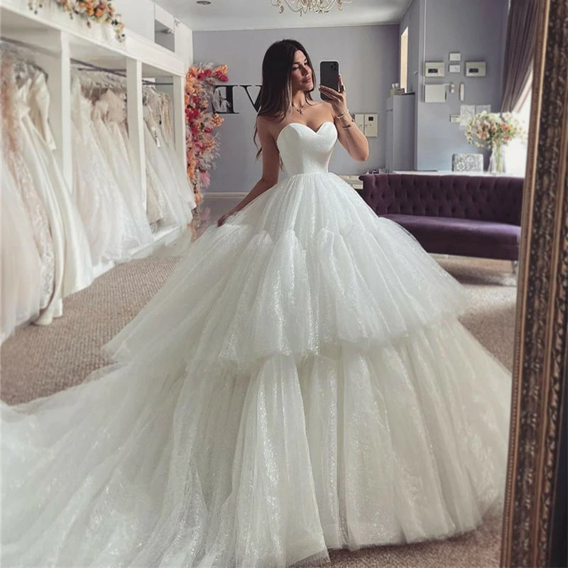 Customized Tiered Lace Princess Wedding Dresses Ball Gown Sweetheart Corset Bride Dress Puff Tulle Wedding Plus Size