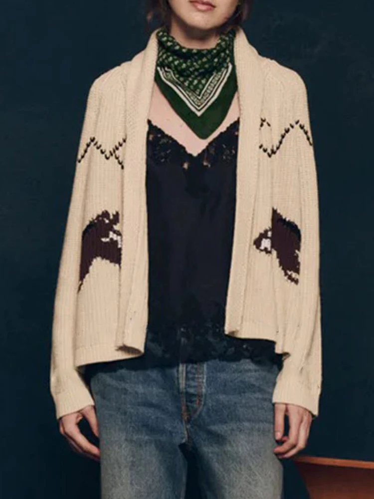 

Элегантный свободный свитер с v-образным вырезом и длинными рукавами, женские осенне-зимние новые джемперы для поездок на работу, повседневные винтажные вязаные кардиганы с животным принтом