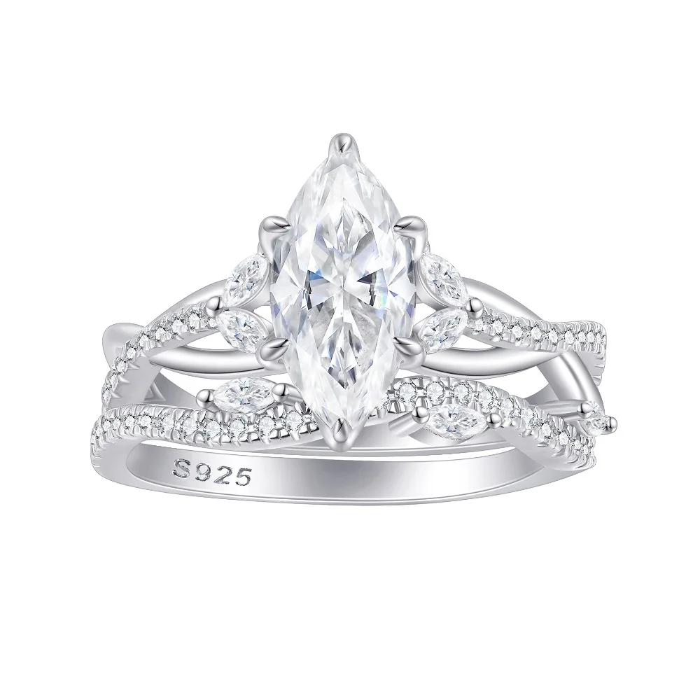 

Sparkling High Carbon Diamond Two-Piece Set Rings for Women - 925 Sterling Silver Wedding Ring & Bridal Engagement Jewelry Gift