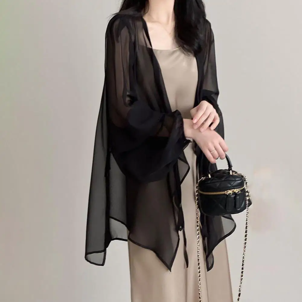 Chiffon Sun Jacket Elegant Lace up Chiffon Cardigan Chic Sun proof Jacket Breathable Summer Coat for Women