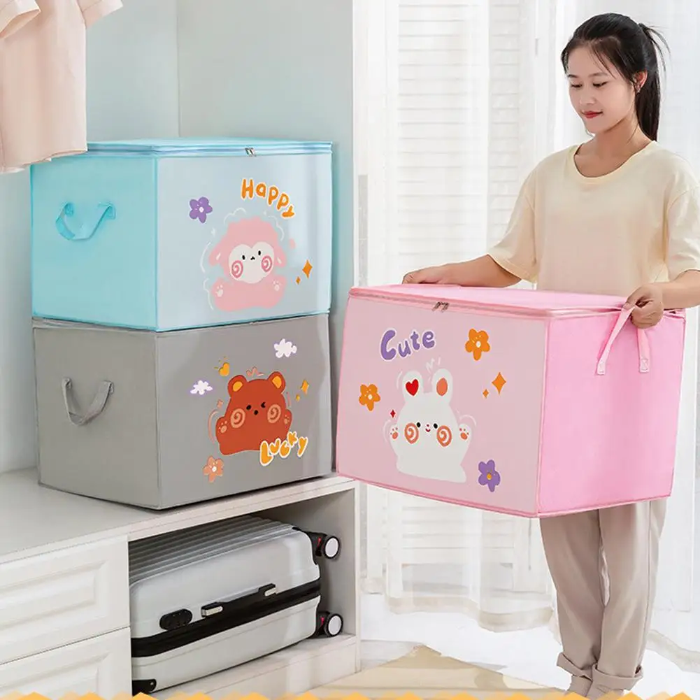 1pc Large Capacity Clothes Quilt Storage Bag Cute Printed Pattern Box Foldable Dust-proof Wardrobe Storage Clothes Organize R6p5