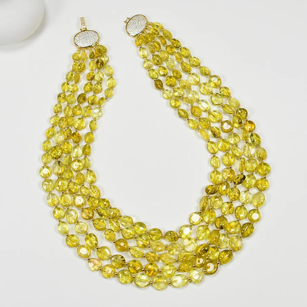 GG 5 Rows Natural Yellow Quartz Crystal Freeform Shape Real Stone Necklace Handmade Lady Jewelry Gifts