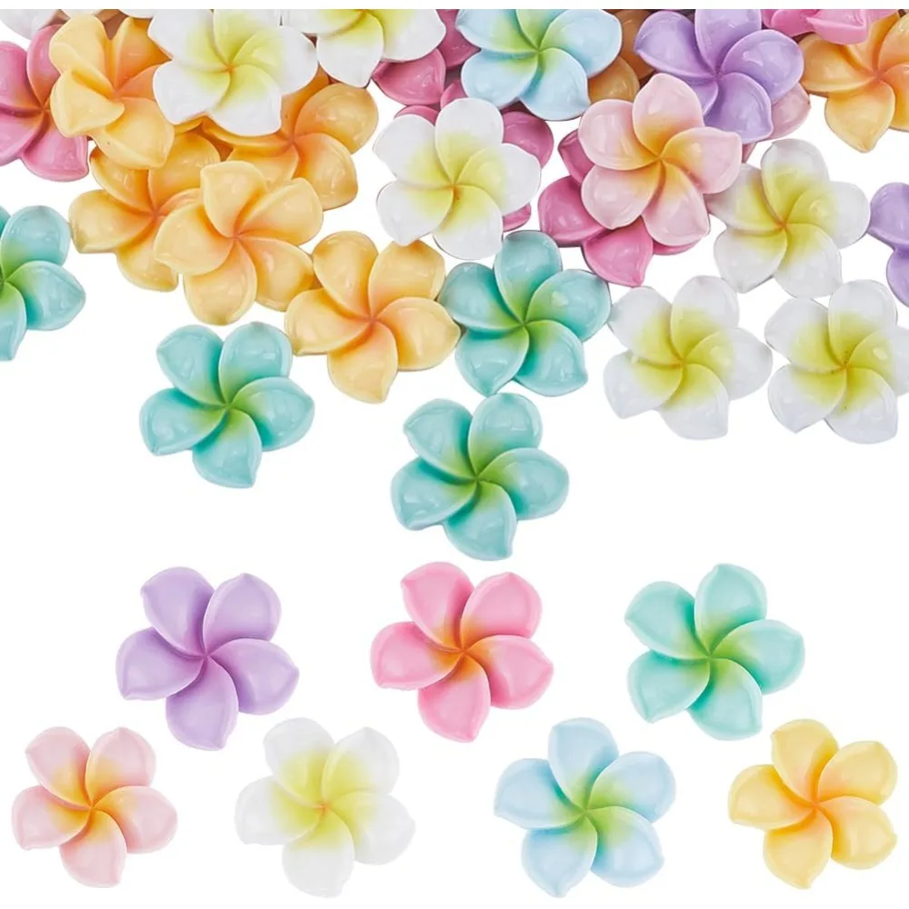 

1 Box 70PCS Flower Cabochons Flatback Plumeria Flower Beads Resin Summer 3D Mini Hawaii Floral Ocean Sea Beach Cabochon