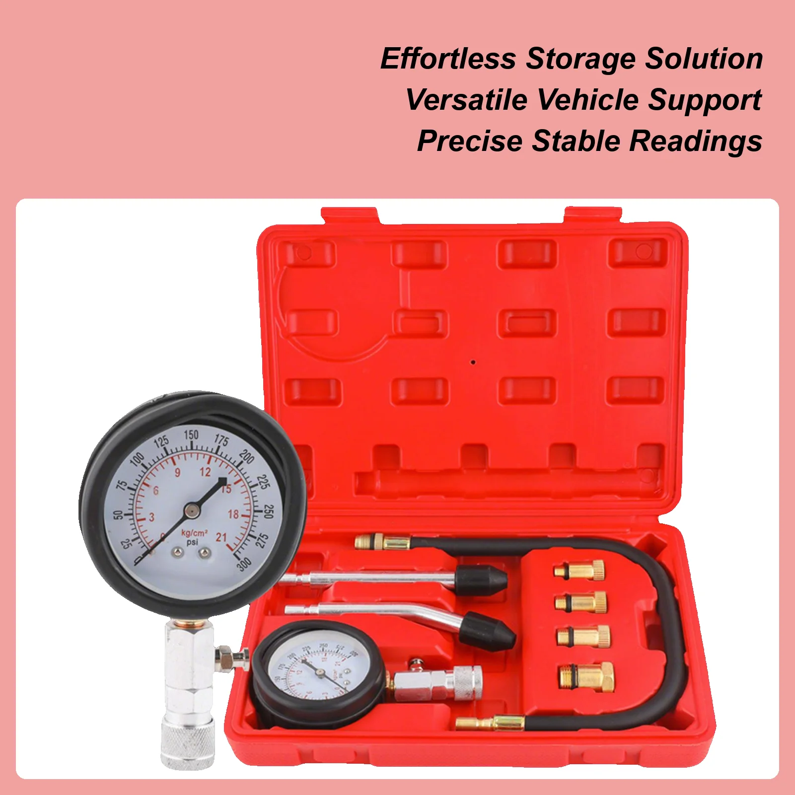 

0-300Psi/20Bar Motorcycle Car Cylinder Tester Pr​essure Gauge M10M12 M14M18 Adapter GasolineCompression Test Diagnostic tool