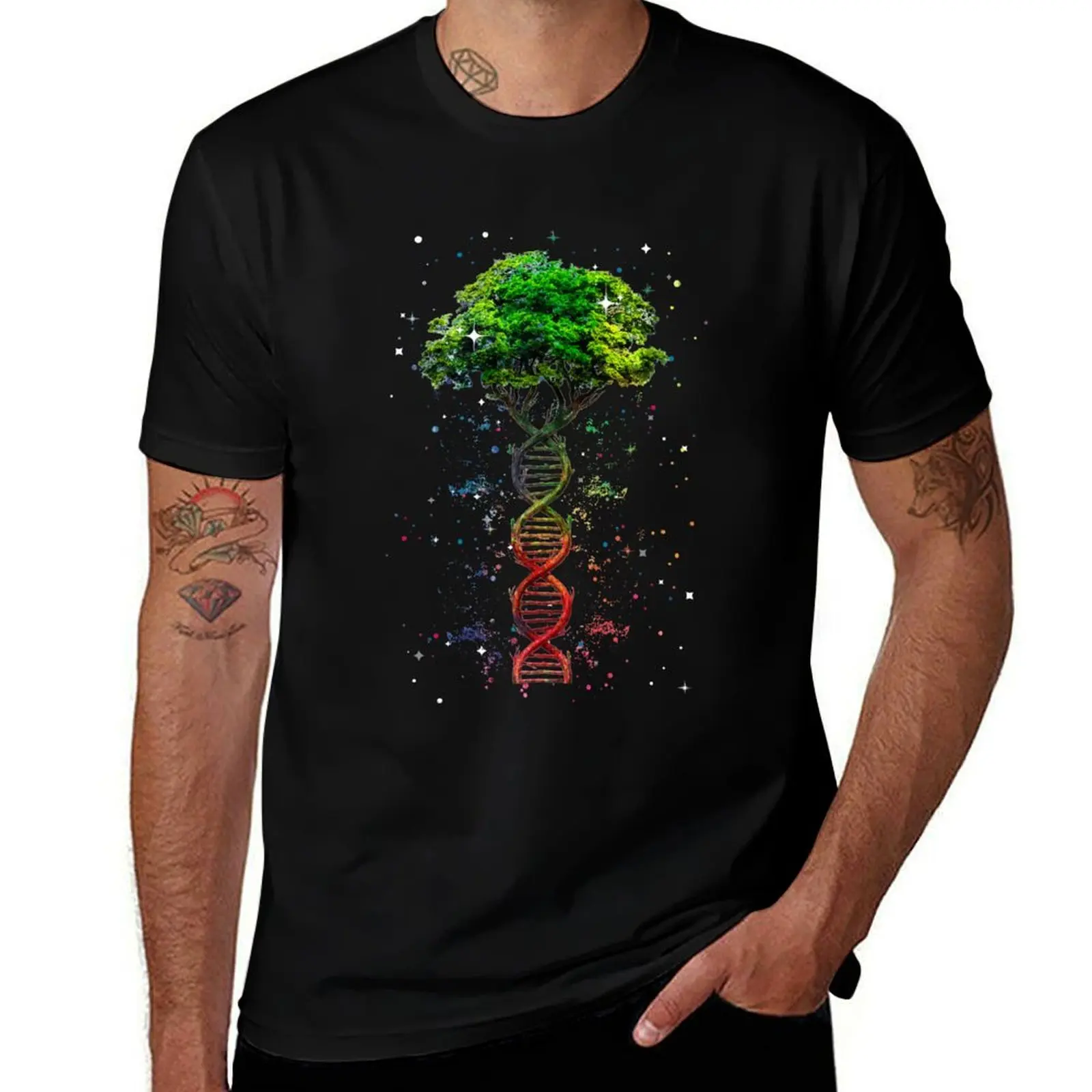 DNA Tree Of Life Multi-Color T-Shirt Trendy Print Short Sleeve T-Shirt