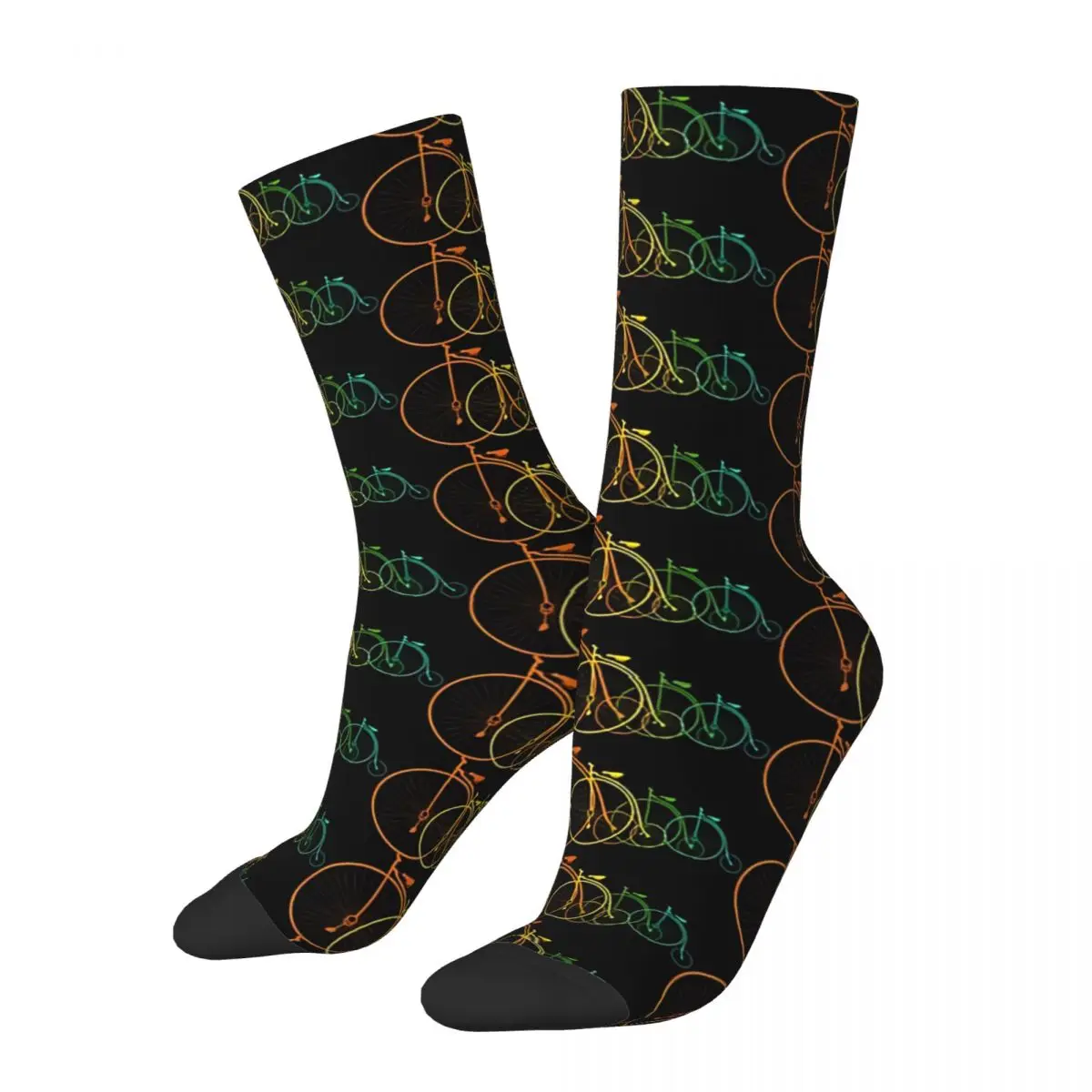 Hip Hop Retro Penny Farthing Cyclists Crazy Men\'s Socks Bicycle Bike Unisex Street Style Printed Funny Happy Crew Sock Boys Gift