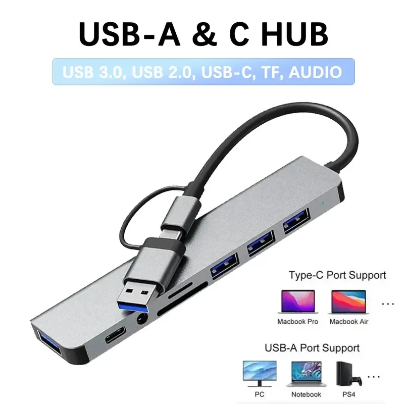 

8 In 2 USB C Hub Type C HUB Docking Station with 3.5mm Audio Jack Adapter SD/TF Card Reader For Macbook Notebook Computer