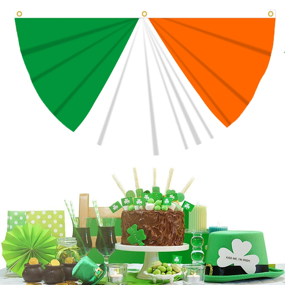 Flagnshow 100% Polyester St. Patrick's Day four leaf clover Ireland Irishman Half Circle Fans Flags