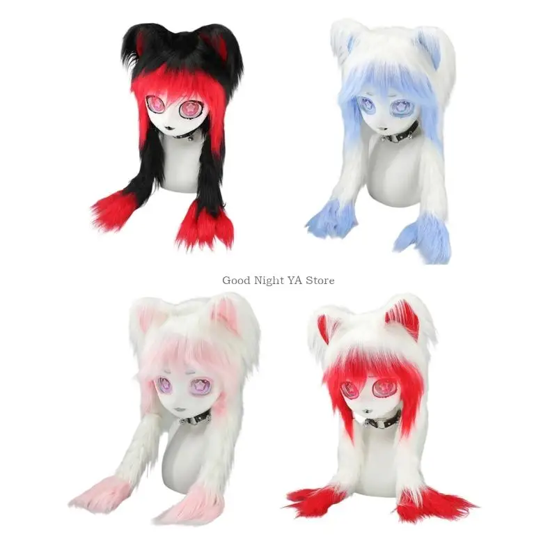Role Playing Animal Headgear For Roleplay Lover With Printing Design Faux Furs Plush Headmask for Halloween Parties