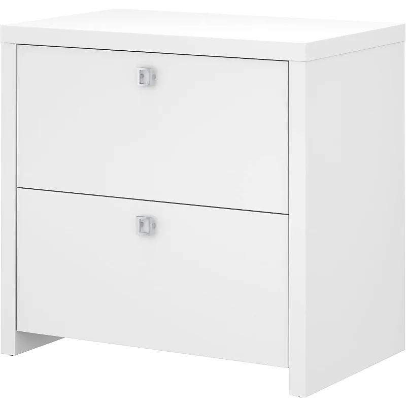 

Echo Lateral File Cabinet in Pure White with Satin Silver Handles, Home Office Storage