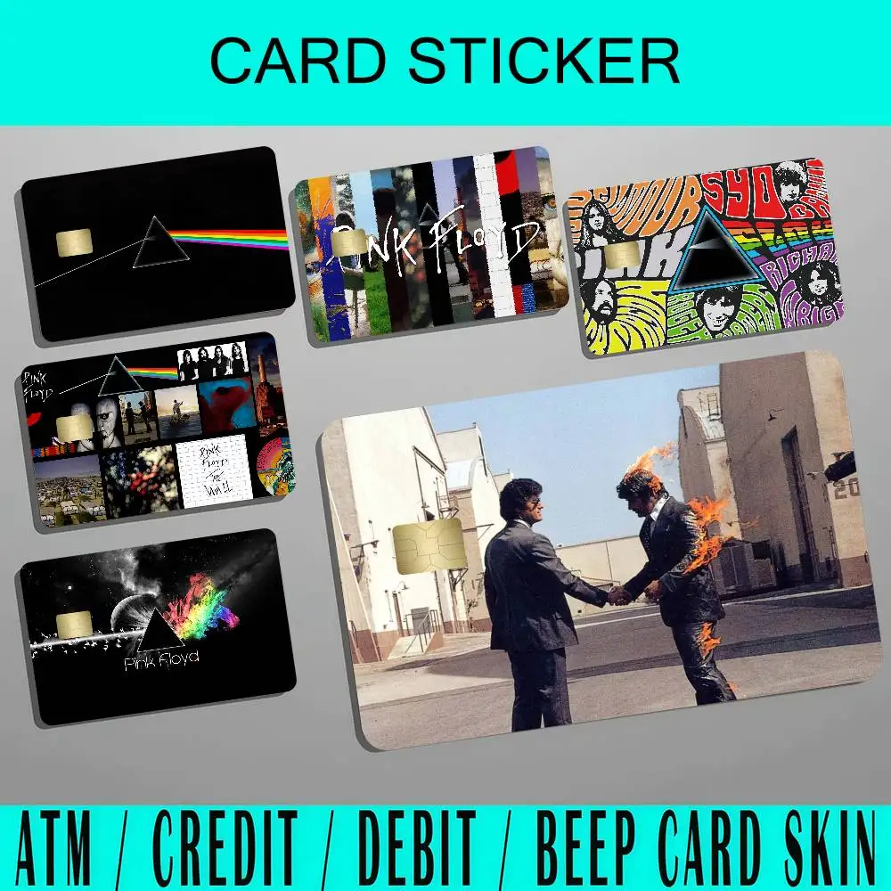 P-Pink Band F-Floyd K Bank Credit Cards Bus Pass Stickers Cool Decoration Waterproof 4PCS Card