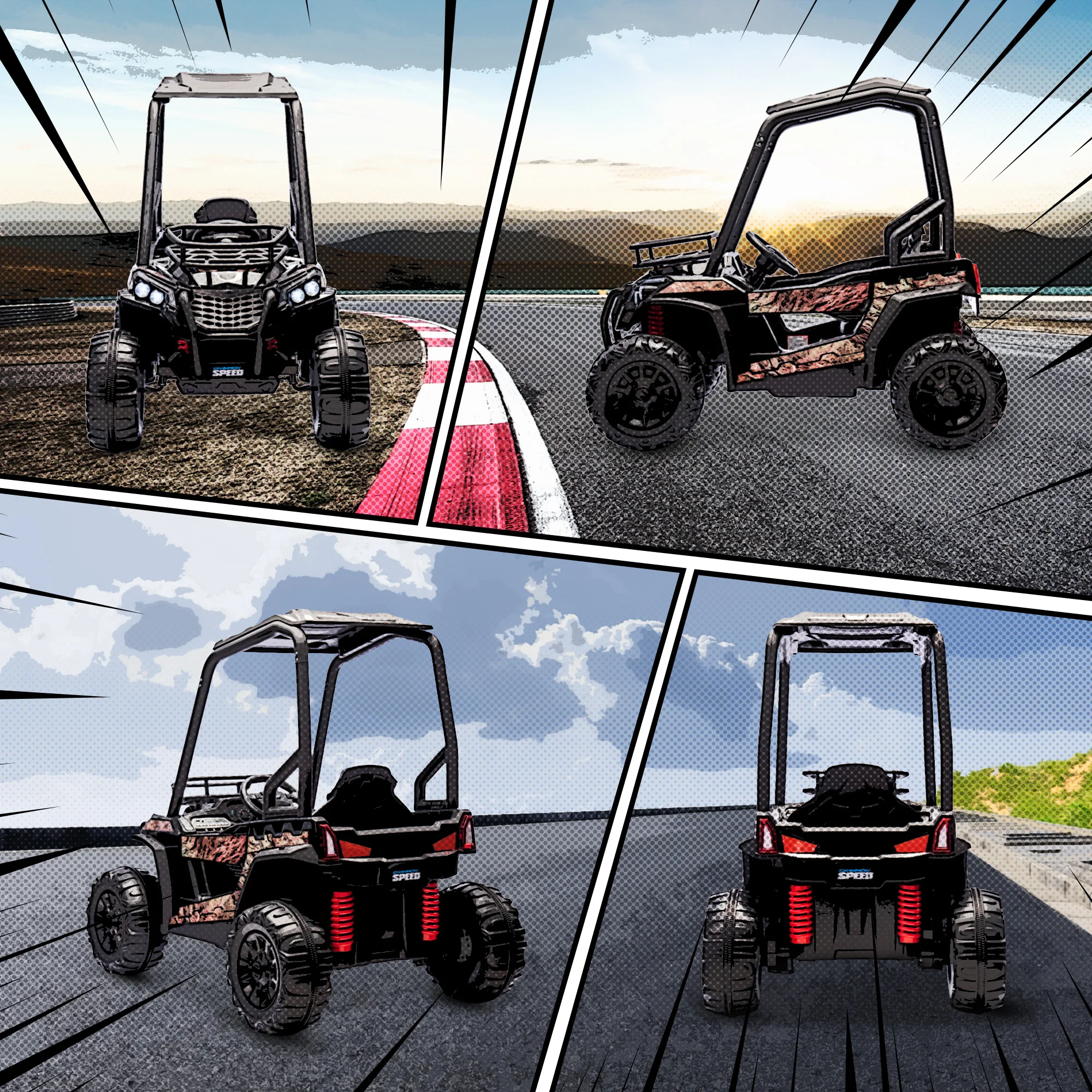 Elektrisches ATV-Auto für Kinder im Freien mit echter Federung und Fernbedienung, Tarnfarbe