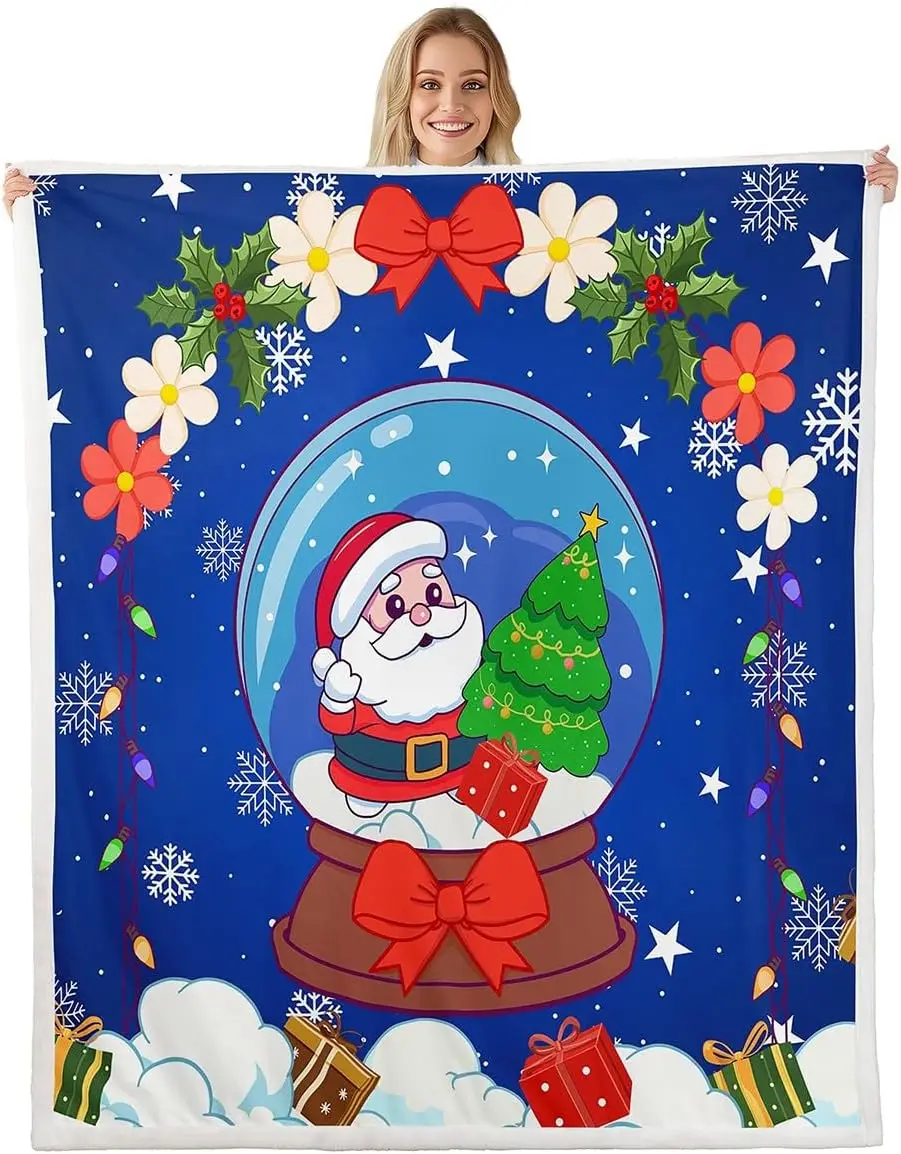 

Santa Claus Christmas Blue Fleece Blanket Baby Bow Bowknot Snowflake Floral Sherpa Blanket Holly Crystal Ball Flowers Red Kids