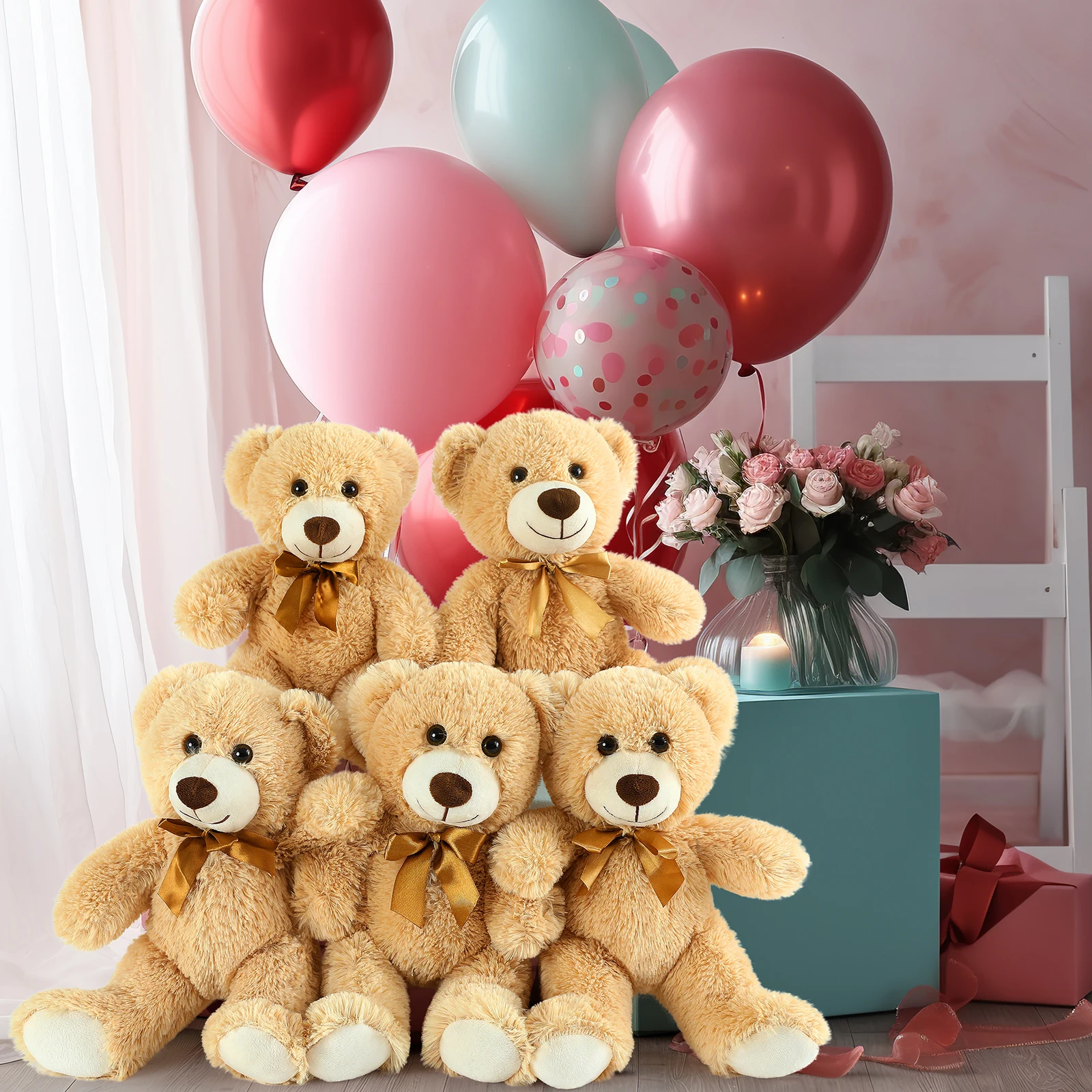 TF コージー ライトブラウンベア スナグルスクワッド - 5ピース（14インチ）ぬいぐるみセット。 温かみと懐かしさのための究極の快適コレクション