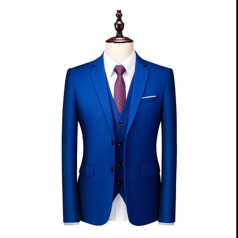 Men's Suit Groom Groomsman Suit Three Piece Set Solid Color Slim Fit Korean Version Business Casual Fashion Trend Men's Suit