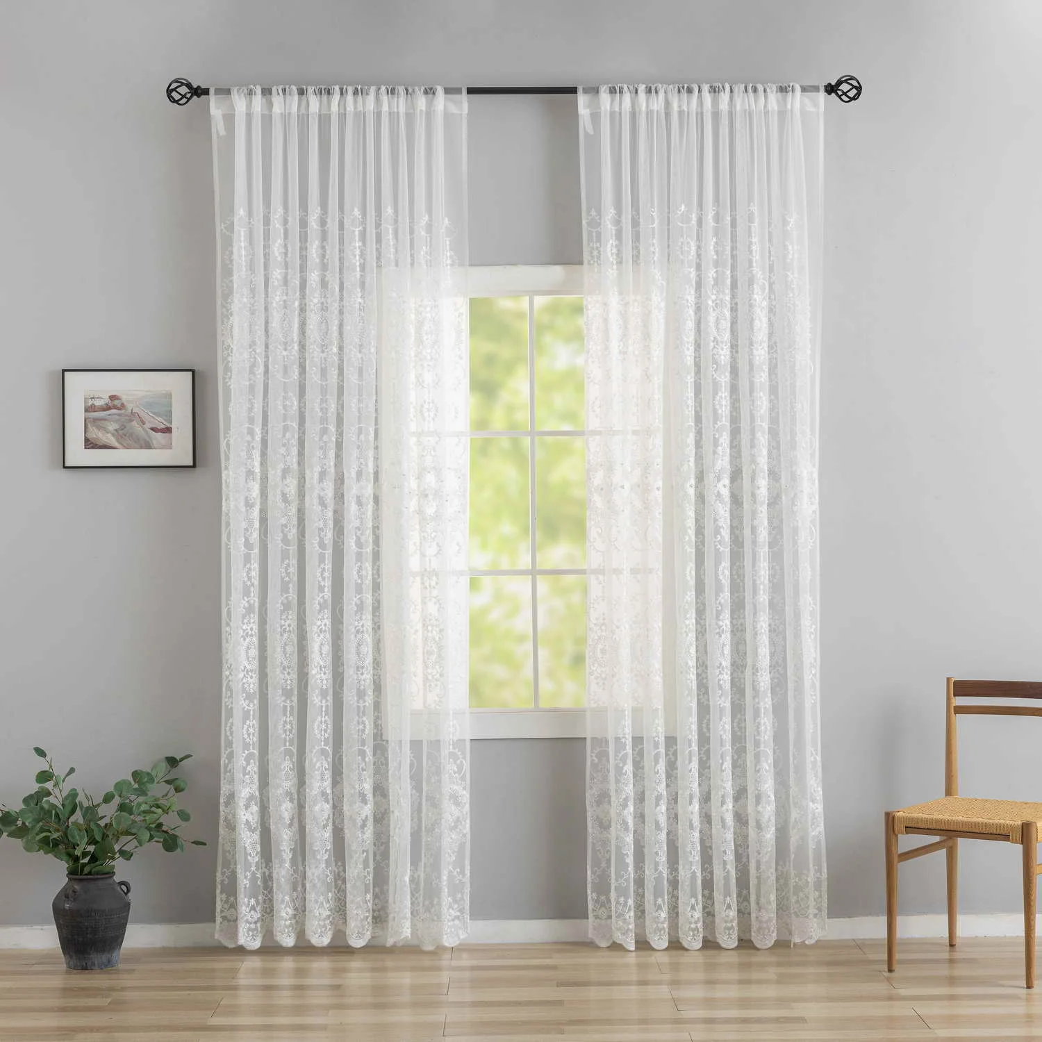 French Romantic White Pearl Embroidered Tulle Curtain For Living room Decoration Luxurious Exquisite Window Voile Sheers Drapes