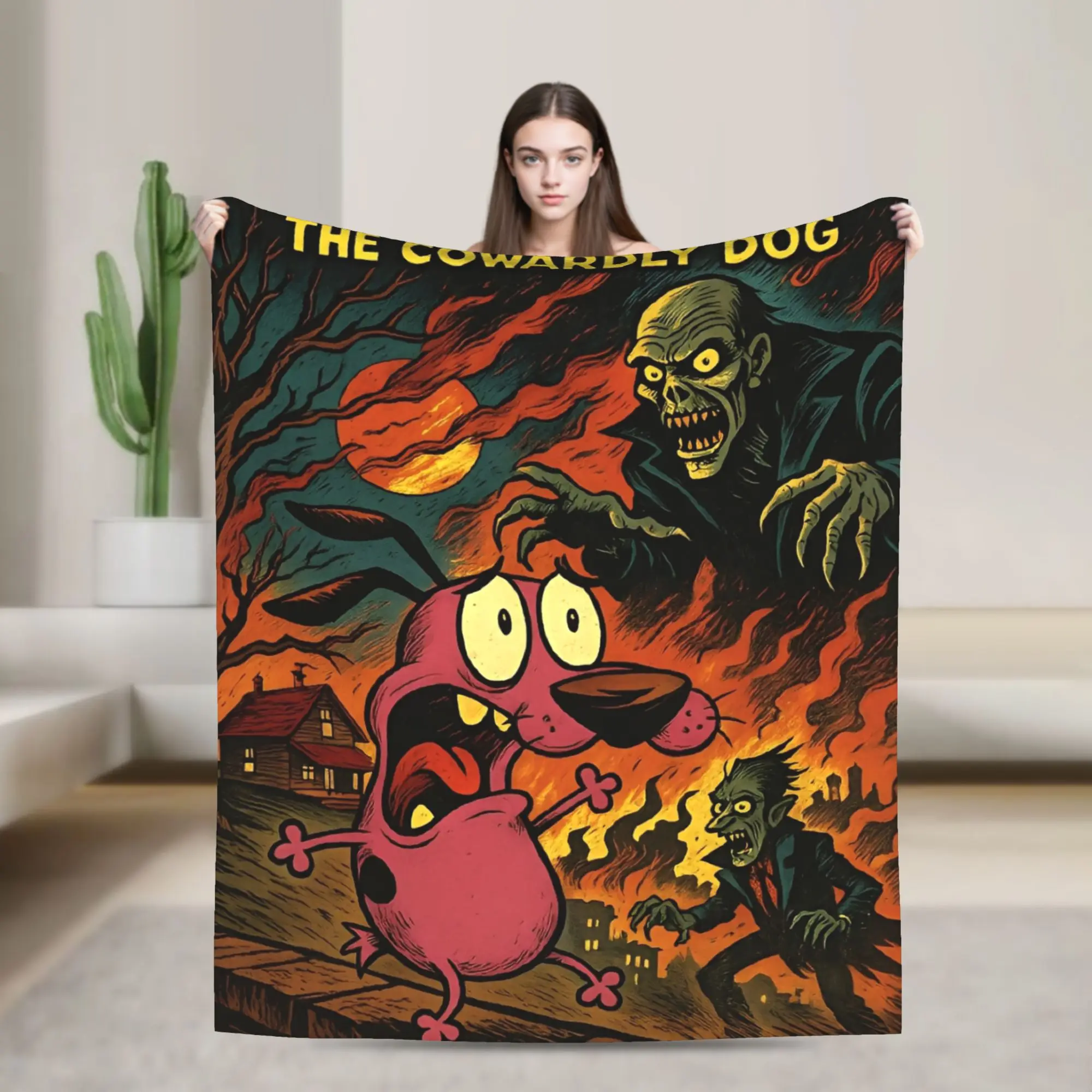 Courage Cowardlys Dog Blankets  Picnic Flannel Bedding Throws For Bedroom Soft Custom Quality Bedspread Gift