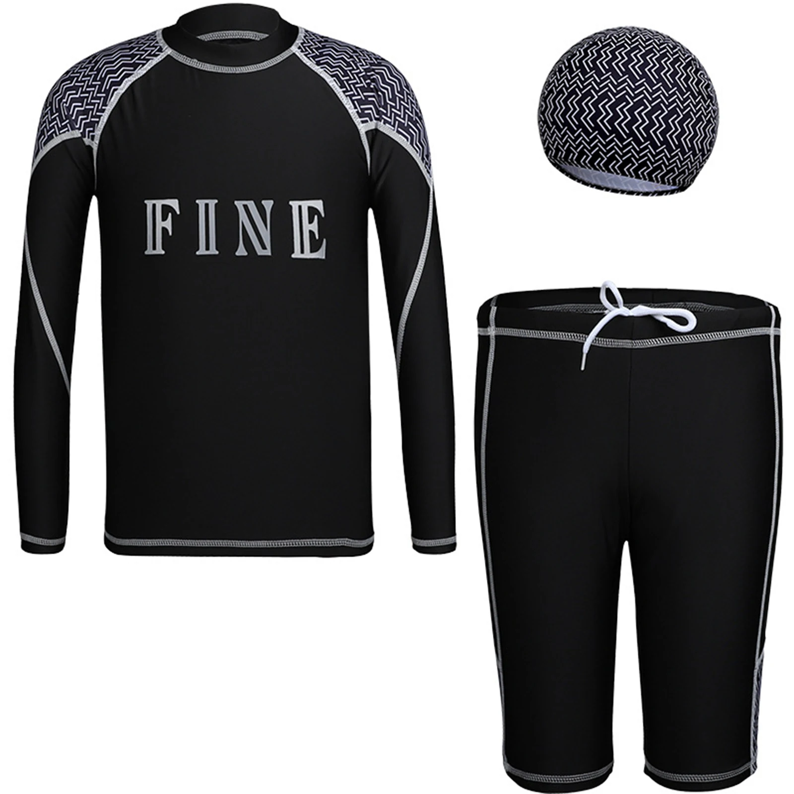 

Boys 3Pcs Rash Guard Set Swimsuit Long Sleeve Swim Top Shorts Hat Swimwear Set Summer Beach Bathing Suit Sun Protection Bodysuit