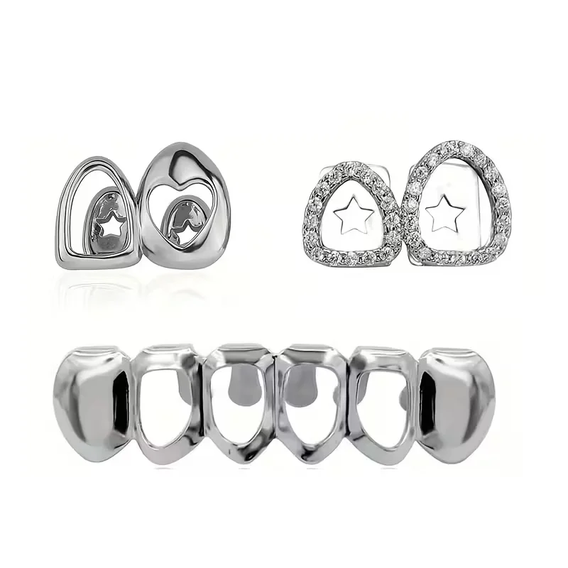 3Pcs Hip Hop Fashion Hollow-Out Shiny Teeth Accessory , Halloween Performance Props - Unisex Holiday Party Gift