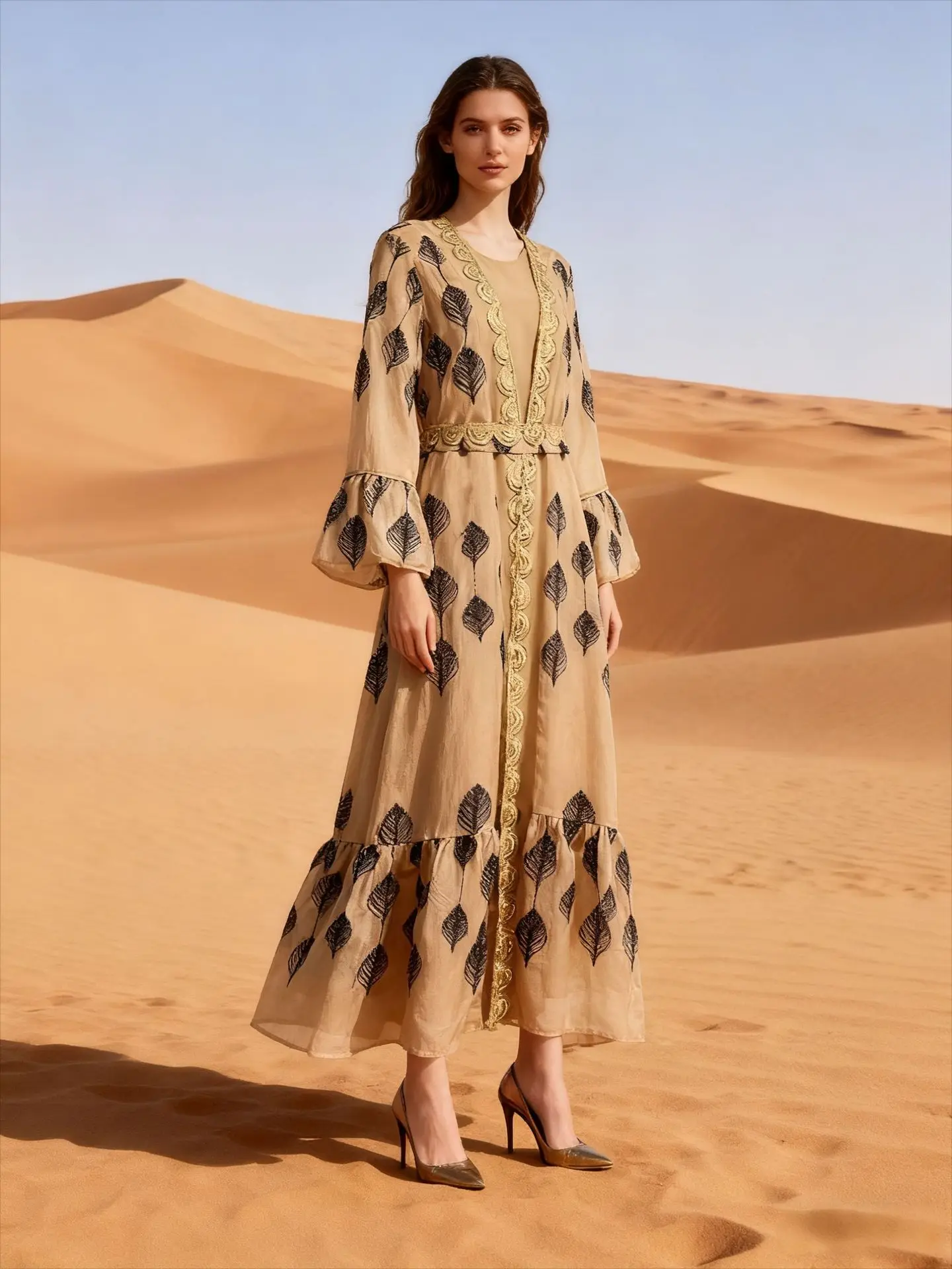 

Роскошная абайя ручной вышивки с пайетками и бисером, из тюля и сетки, дизайнерская абайя из Дубая, джалабия для Рамадана