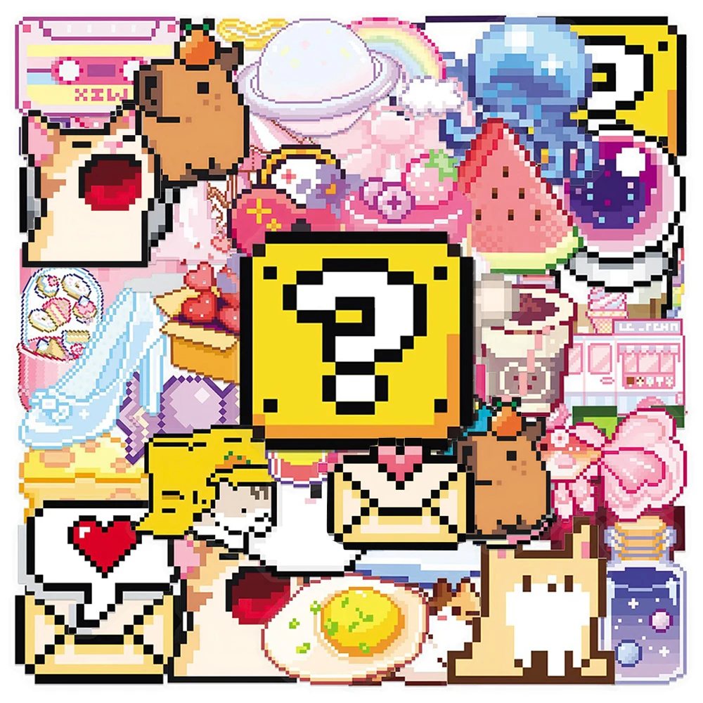 

10/30/50pcs Funny Cute Pixel Style Cartoon PET Stickers Aesthetic Decals for Stationery Phone Kawaii Transparent Sticker Kid Toy
