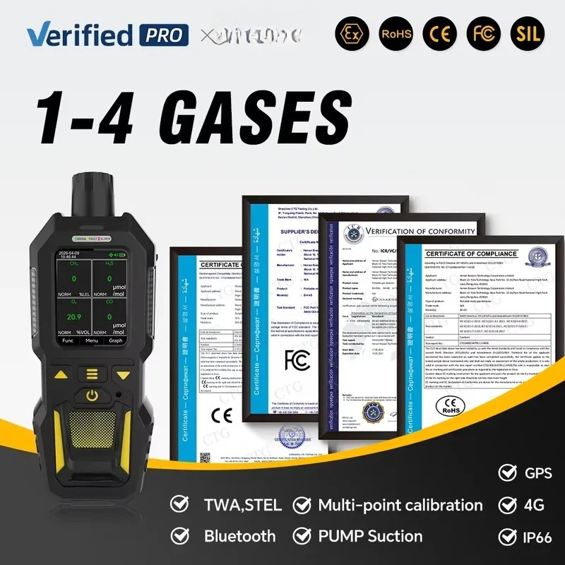 4 in 1 Gas Detector High Precision NDIR Confined Space Monitor with Active Suction Pump Industrial Safety Alarm for Leak