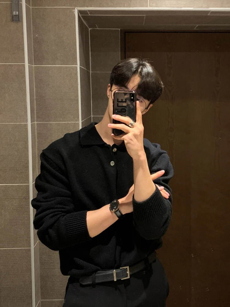 เสื้อสเวตเตอร์แคชเมียร์ผู้ชายแฟชั่นใหม่ ปกเสื้อแบบปกโปโล ดีไซน์เนอร์แฟชั่น เนื้อผ้านุ่มสบายผิว สวมใส่สบายทรงหลวม