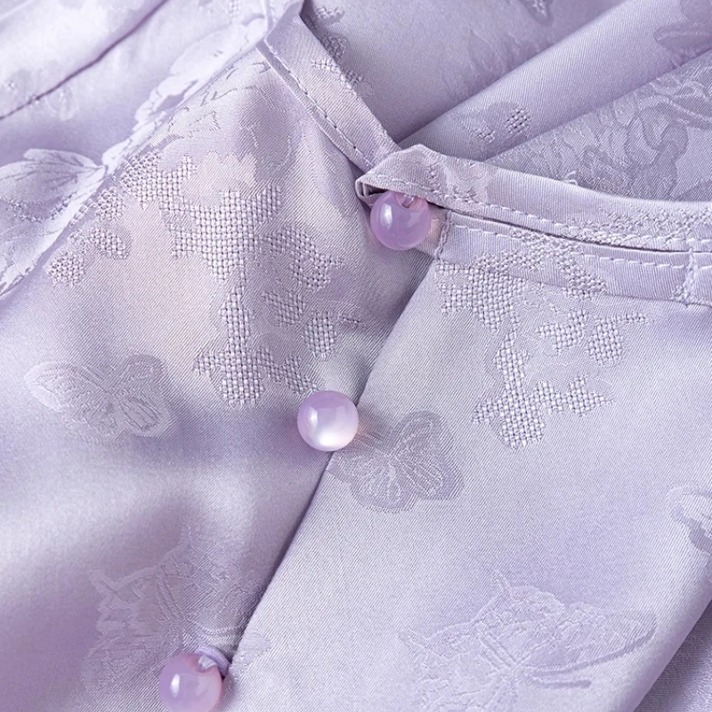 Birdtree 100% Mulberry Silk Tshirts,Summer Women Satin O Necks Straight Tops Purple Color Short Sleeve Tees New 2025 T55605JF