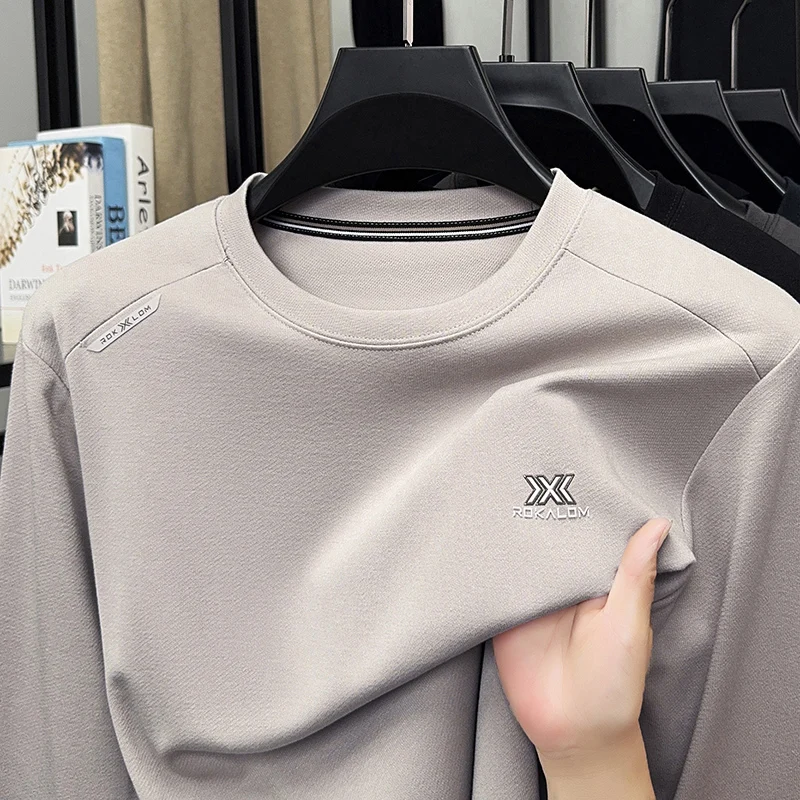 

Роскошная качественная мужская футболка с круглым вырезом, однотонная, простая, с буквенным принтом, с длинным рукавом, осенняя, универсальная, повседневная, модная, мужская одежда