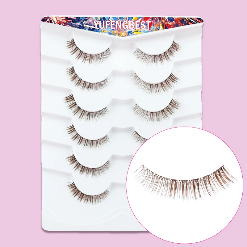 

YUFENGBEST 8mm 3d Short Natural Look Samll Lash 6pairs Brown Invisible Transparent Clear Band Tapred Cils Extension Manga Lashes