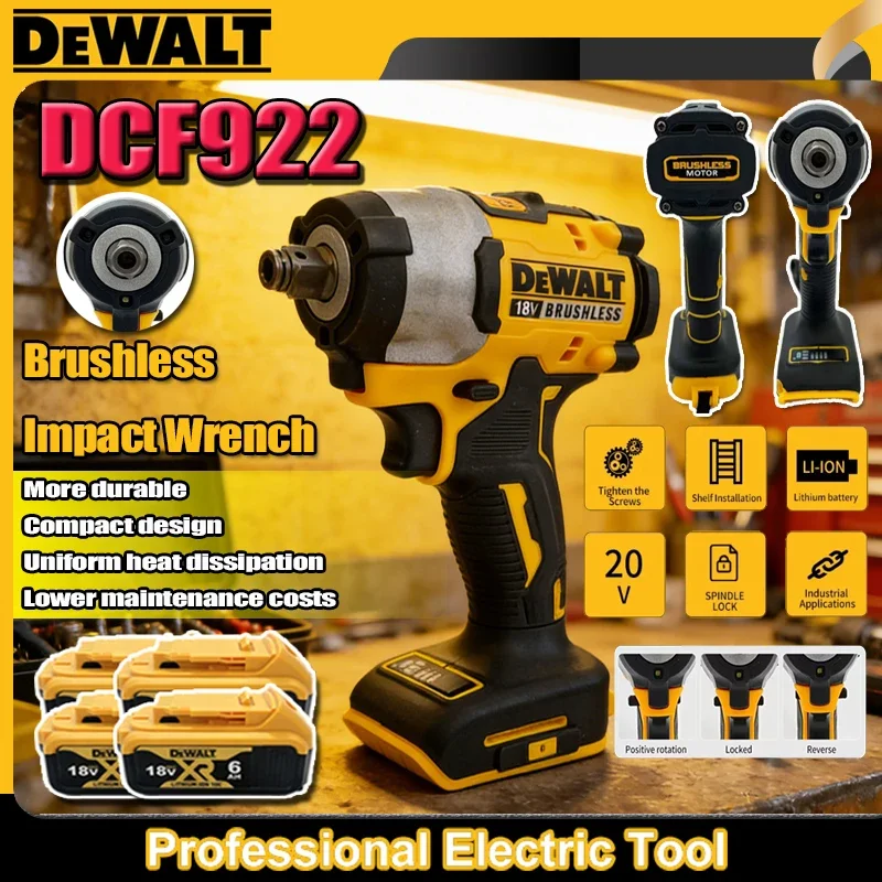 

Бесщеточный ударный гайковерт Dewalt DCF922, 610 Н·м, аккумуляторный, с большим крутящим моментом, регулируемой скоростью, 20В, перезаряжаемый инструмент