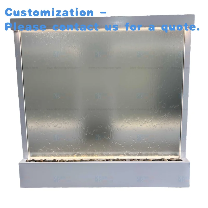 

custom.2 Meters High Wide Indoor Waterfall Fountains White Powder Coated Stainless Steel Frame Frosted Glass Wall Garden O