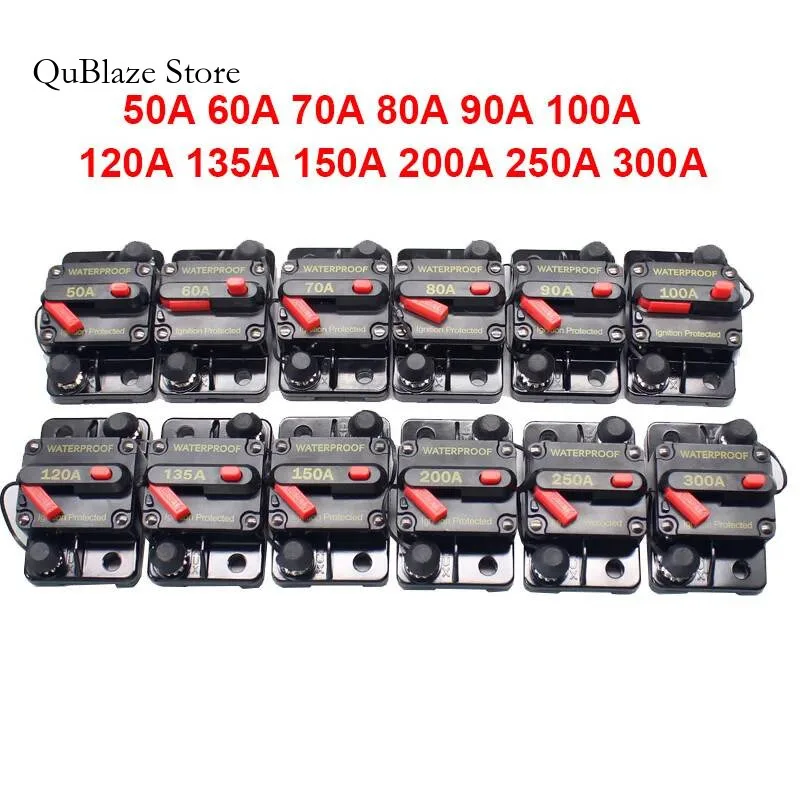 

30A 40A 50A 60A 70A 80A 100A 120A 150A 200A 250A 300A AMP Circuit Breaker Fuse Reset 12-48V DC Car Boat Auto Waterproof