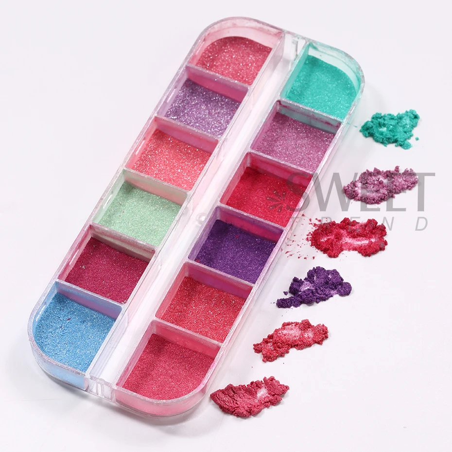 12 شبكة مرآة ملونة الأظافر بريق مسحوق النيون تأثير الكروم الصباغ أورورا فرك الغبار بصيص مانيكير اكسسوارات الديكور فلاش