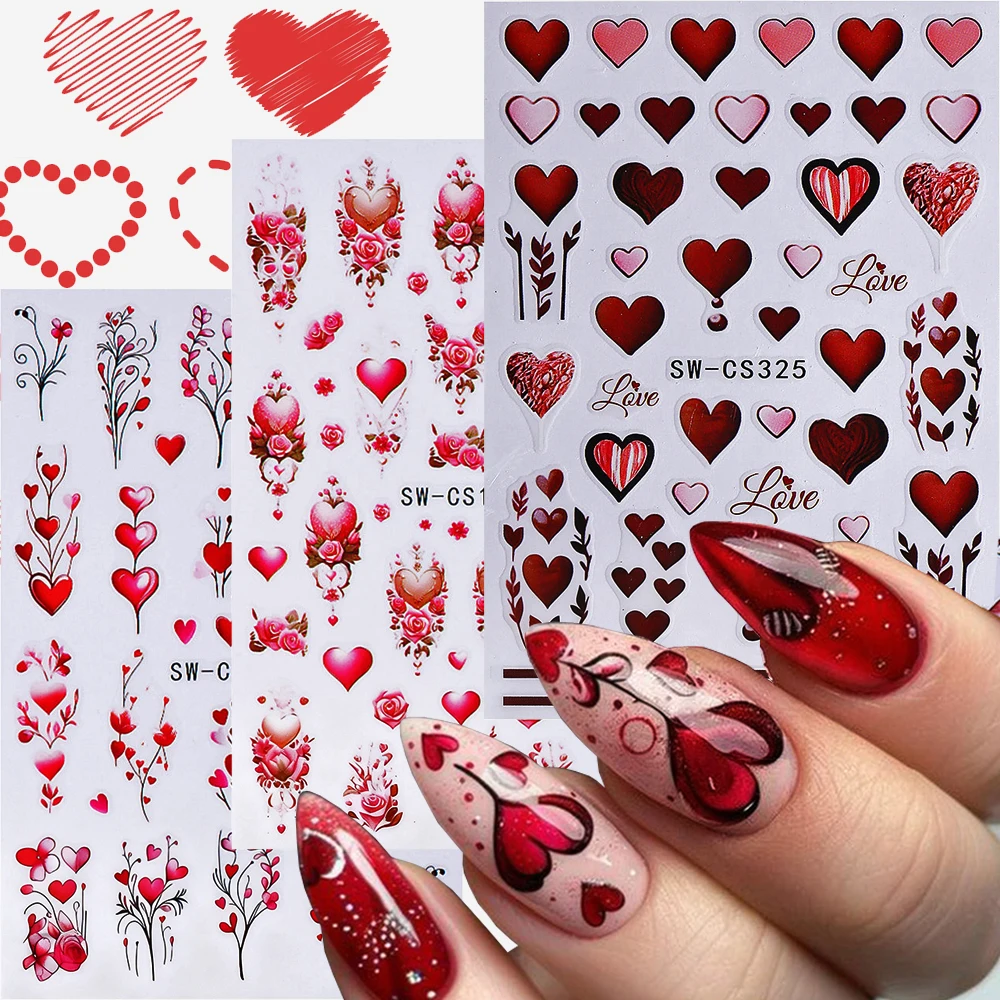 1 قطع روز الحب بالون فرع الأحمر عيد الحب ملصقات الأحمر على شكل قلب بالونات مسمار ملصقات الحب لاصق الشريحة #2