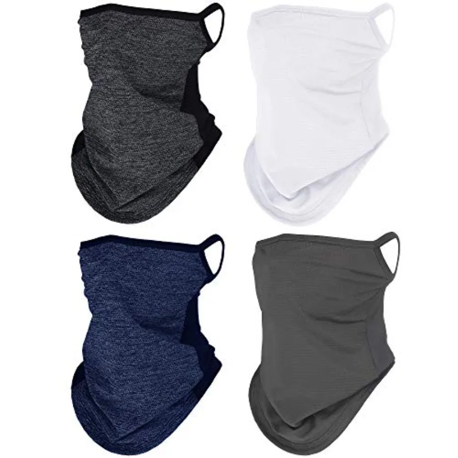 

SATINIOR 4 Pcs Neck Gaiter with Ear Loops Neck Covers Bandana Cloth Face Gaiter Mask for Men Women Summer Non Slip Headwear