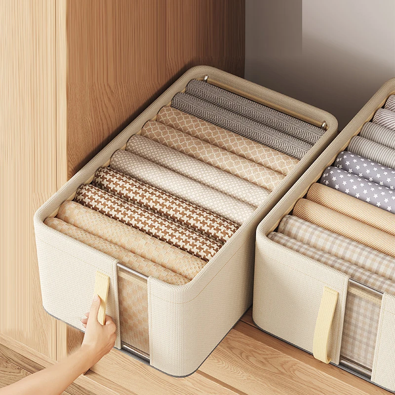 صندوق تخزين الملابس صندوق تخزين ملابس أكسفورد سعة كبيرة منظمات السترة صناديق مقسم خزانة منزلية بإطار فولاذي #1