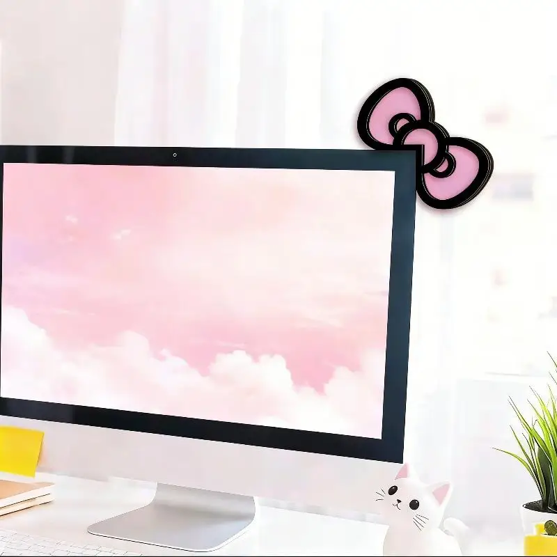 Fotografia 7: 【Acessórios de PC com Laço de Madeira Kawaii 2D, Decoração de Monitor Fofa para Setup de Jogos, Tela, Casa e Escritório】