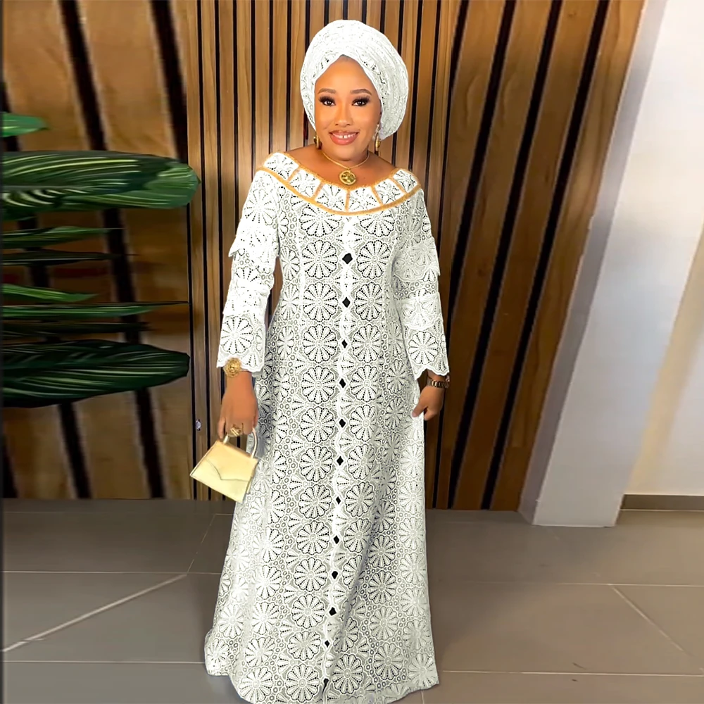 

Plus Size 2024 New Lace Gowns Dresses African Kaftan Boubou for Women Elegant Dashiki Muslim Robes Turkey Maxi Africa Outfits