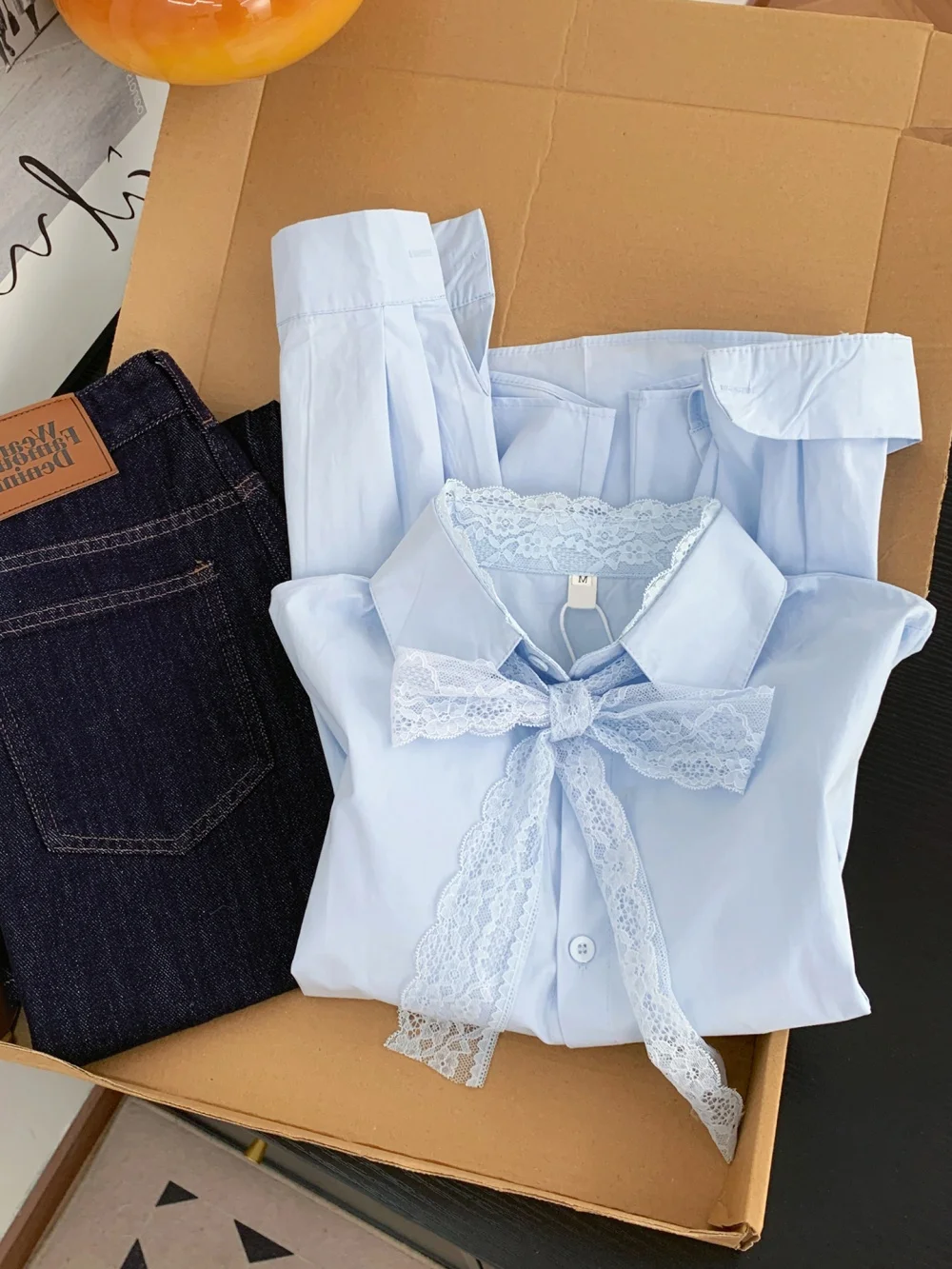 

Blue Lace Bow Tie irt Loose Fit Faionable Design Men's Spring Autumn Casual Sle Polyester Fiber Long Sve Ne