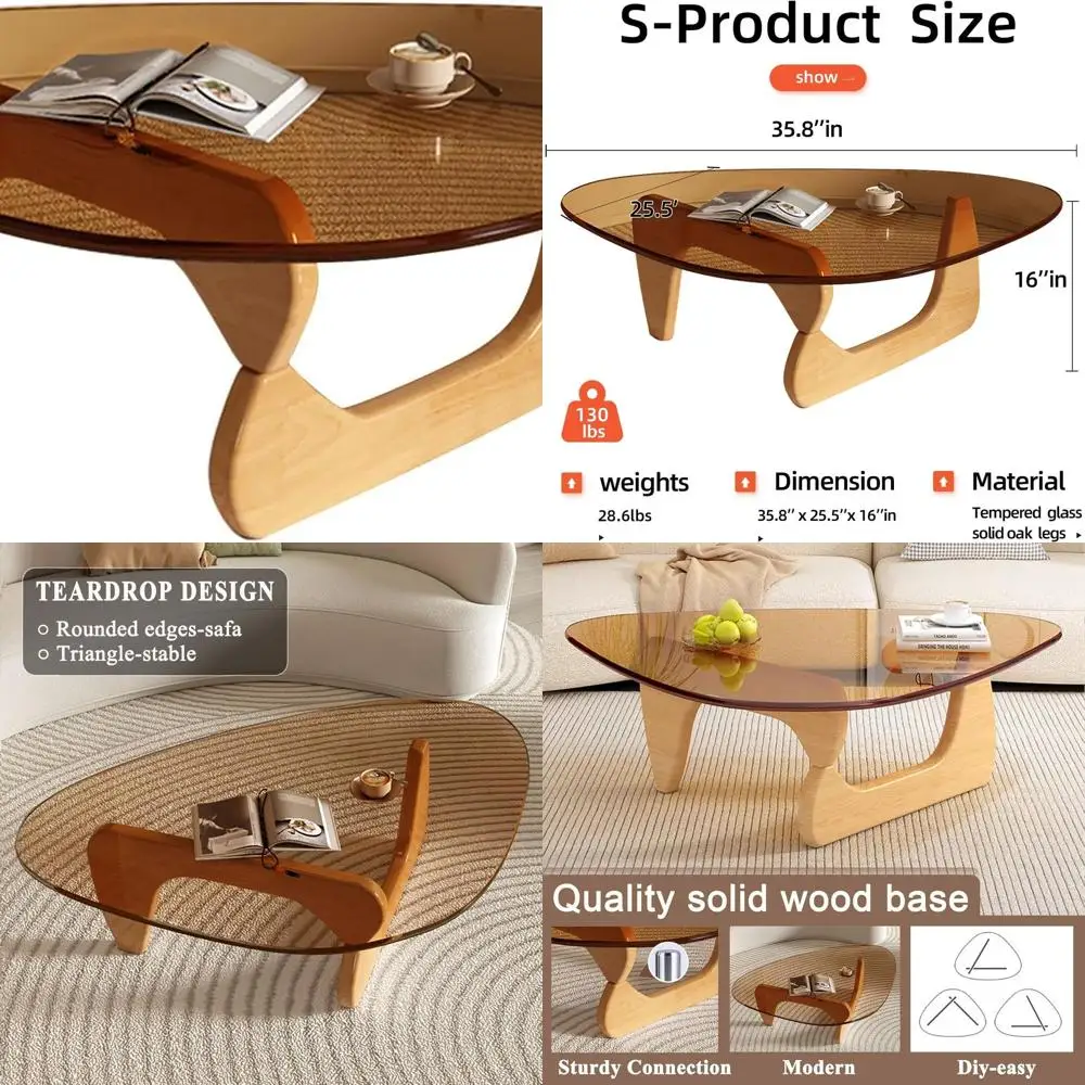 

Mid-Century Modern Glass Coffee Table, Ideal for Small Spaces, Stylish for Living Rooms, Bedrooms, and Offices (Wood/Brown, Medi