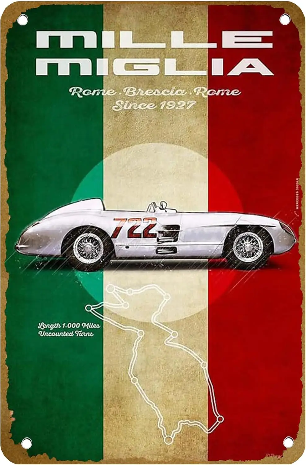 Mille Miglia Racetrack Poster Metal Tin sign Logo Family Club Bar Cafe Bedroom Art Wall Decoration Gift
