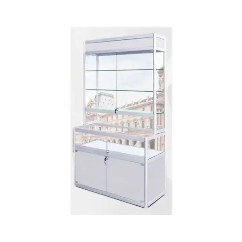 custom.Boutique L-shaped Aluminum Lockable Glass Display Cabinets shop Showcases Cosmetic hand-run animation showcase