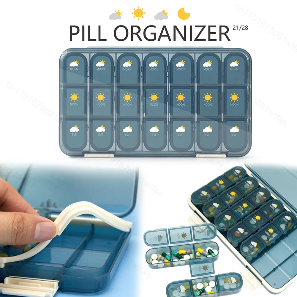 

Weekly Pill Cases Box 7 Days Organizer 21/28 grids Pill Splitters Travel Drugs Storage Compartments for Vitamins Medicine
