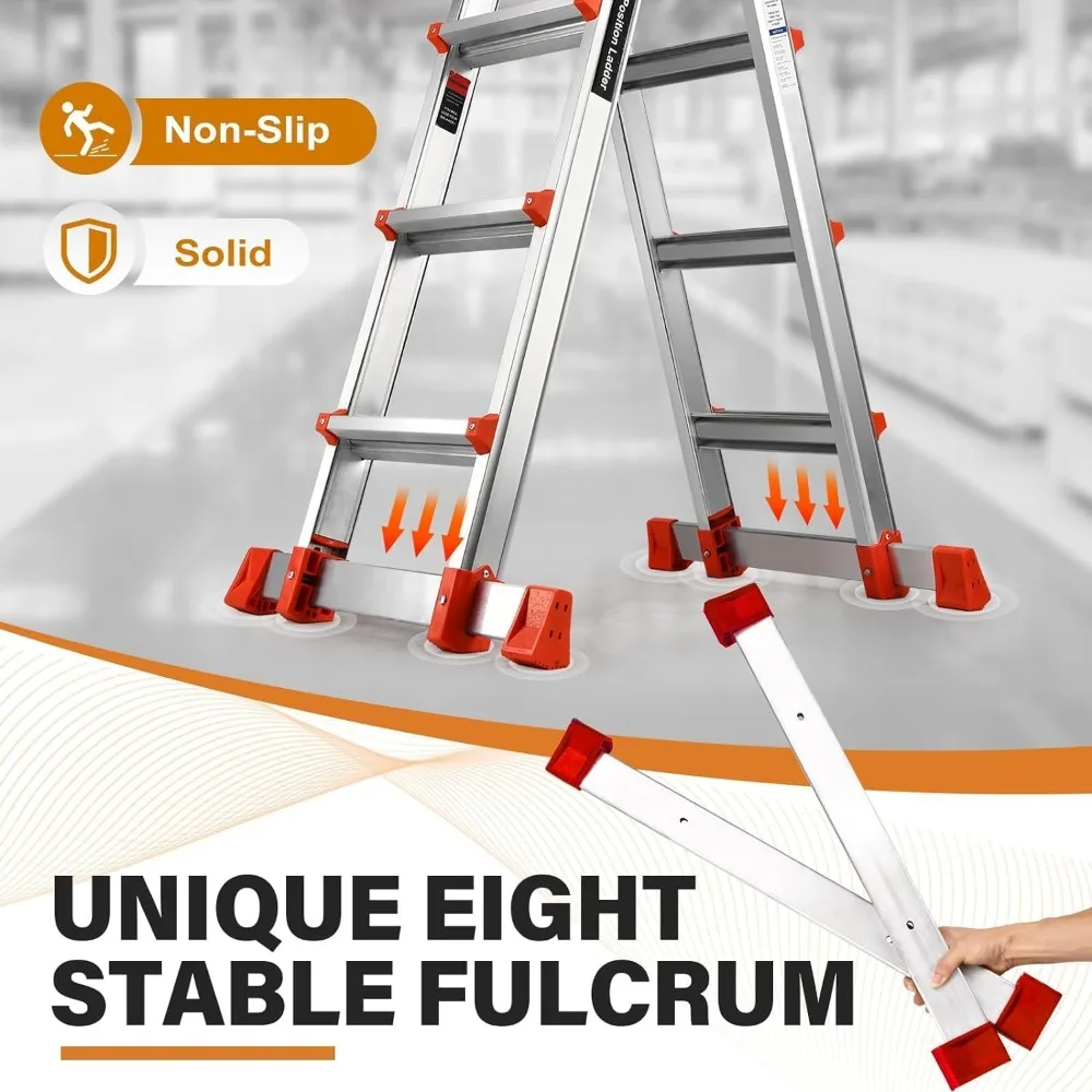 Scala di estensione multiposizione da 22 piedi con vassoio rimovibile e stabilizzatore, capacità di 330 libbre, scala durevole e di lunga durata per la casa