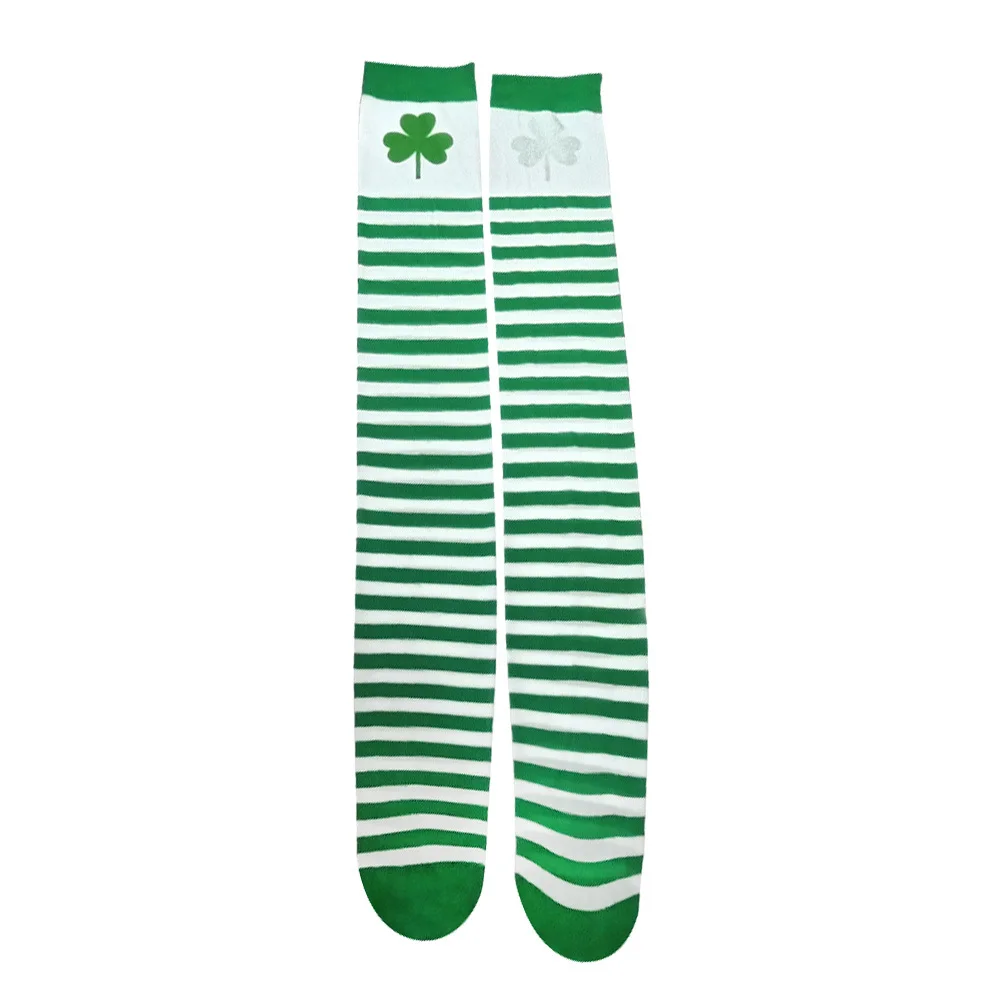 

1Pair Three Leaf Clover Socks Striped Thigh High Stockings Durable Breathable St Patricks Day Colorful Trendy Fashion Leg