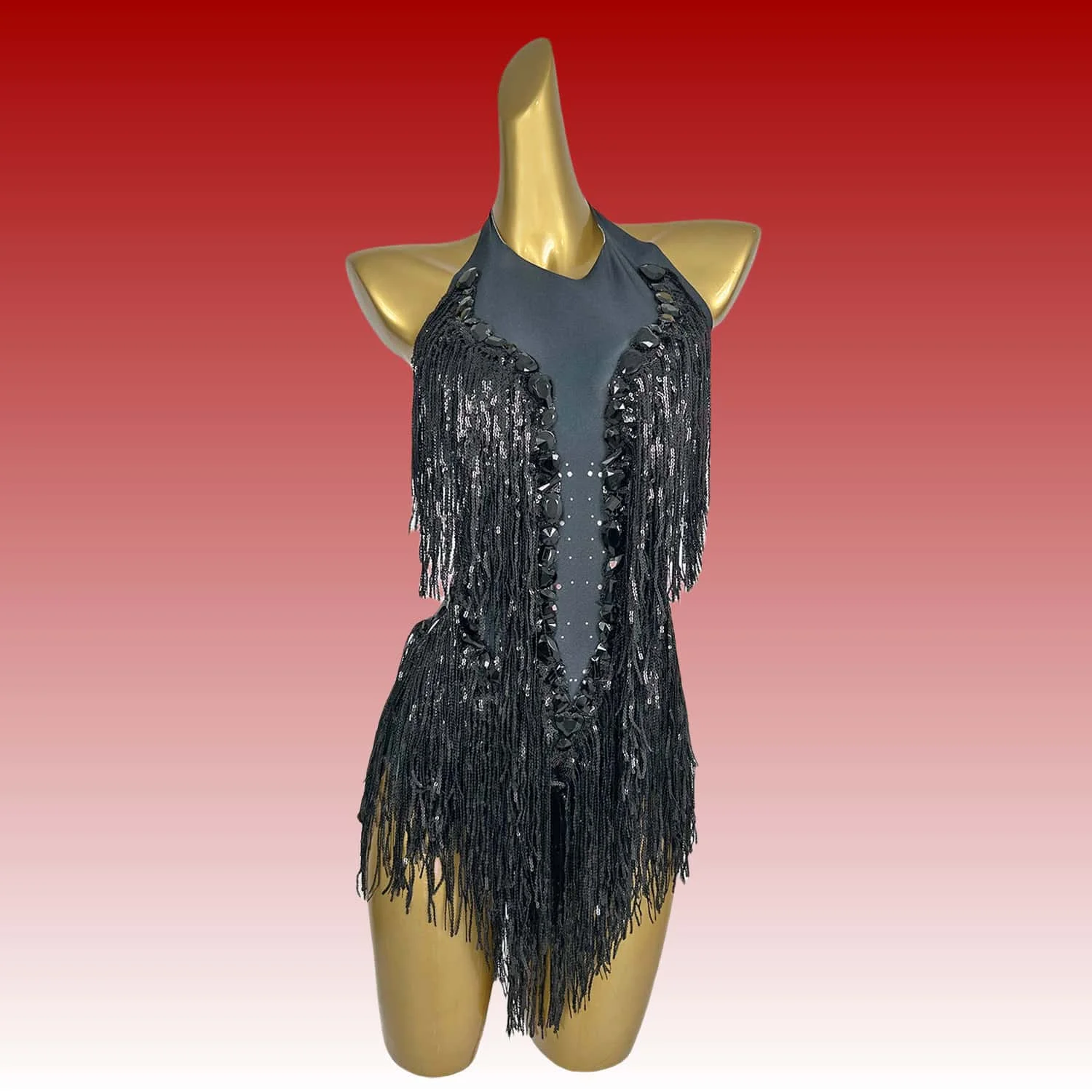 Shuye Black Fringed Latin Dance Talent Performance Suit Female Group Backing Dance Leotard Nightclub Performance Jumpsuit