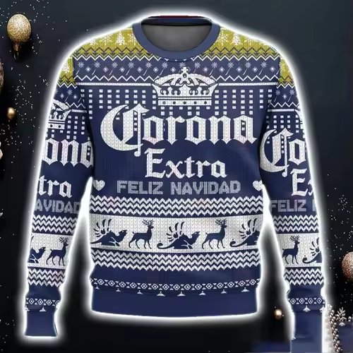 2025 New CORONA EXTRA Christmas Gift Ugly Sweater Hot Selling Merry Christmas Fashion 3D Printed Oversized O-neck Pullover shirt - Image 7